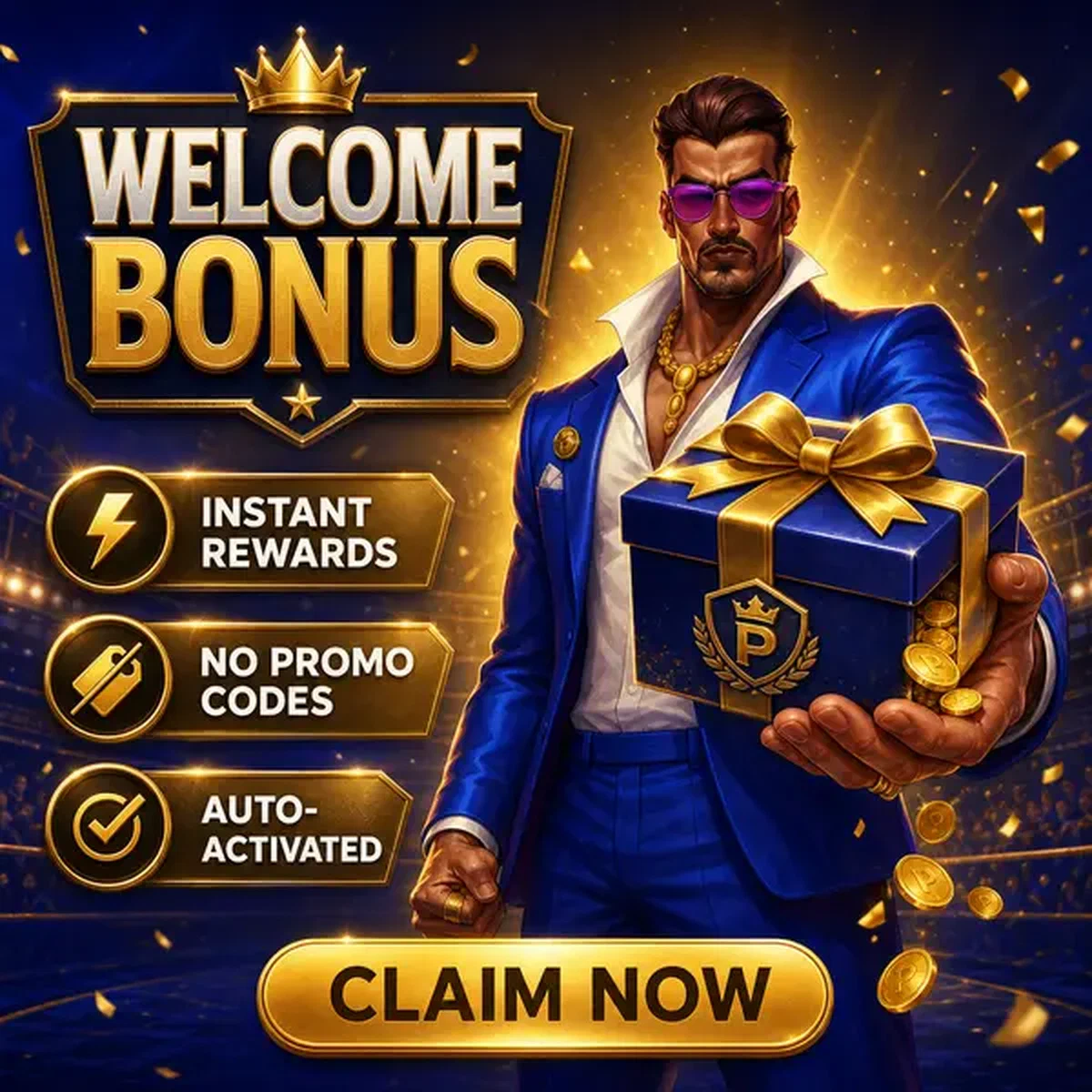Prize Fighter triumfalnie ujawniający bonus powitalny w kasynie Coolzino podczas rejestracji