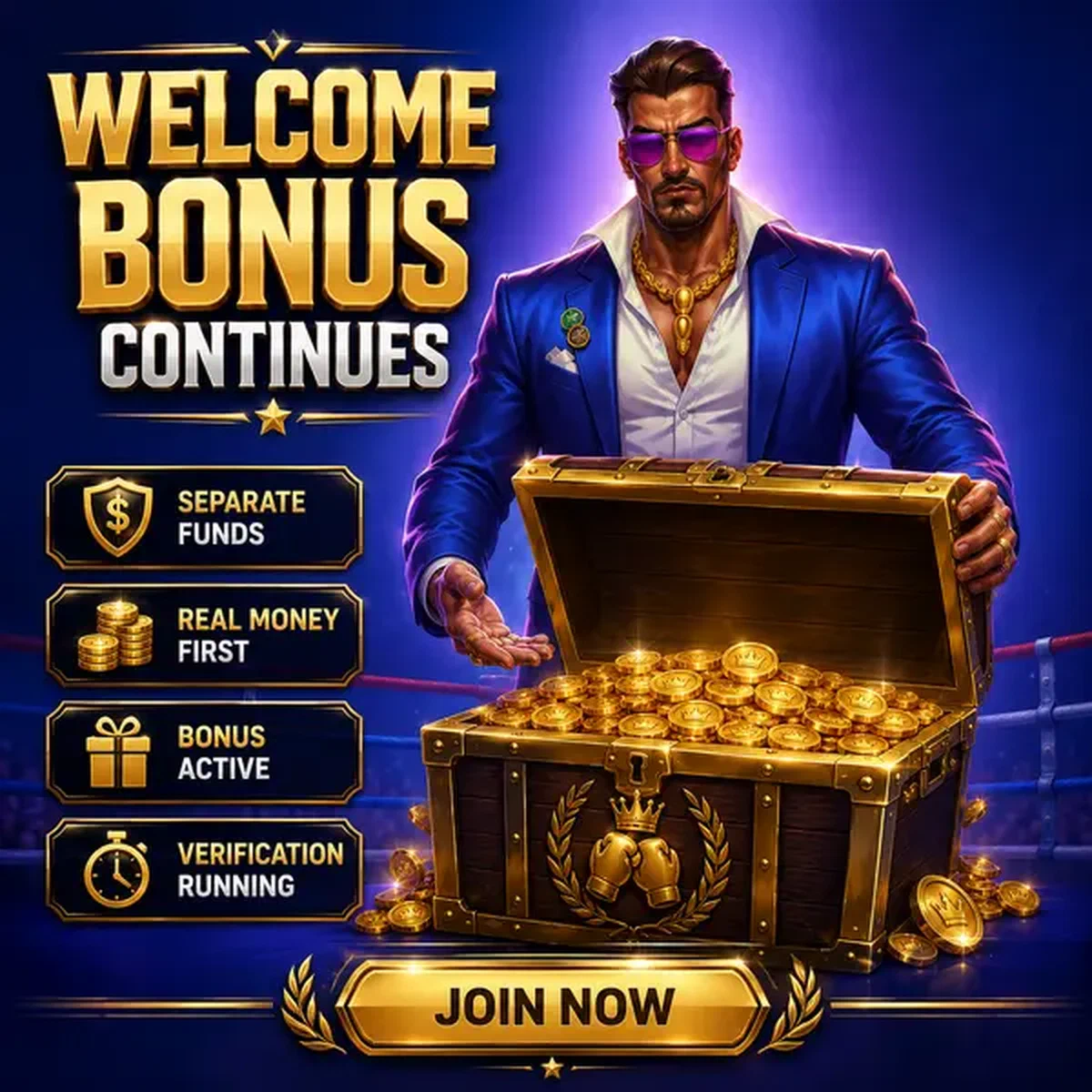 Prize Fighter prezentujący skrzynię skarbów podczas trwającej weryfikacji w Coolzino Casino