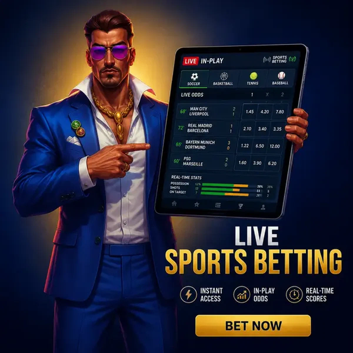 Sportowiec sprawdzający kursy zakładów sportowych na świecącym tablecie w Live Sports Betting Right Now